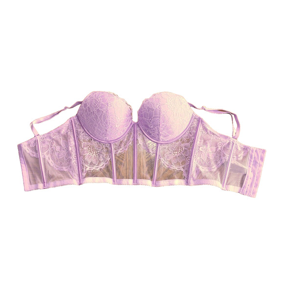 A5 NWT VICTORIAS SECRET Light Lilac Embroidered Floral Lace Corset Bra Size 34C - Picture 4 of 7